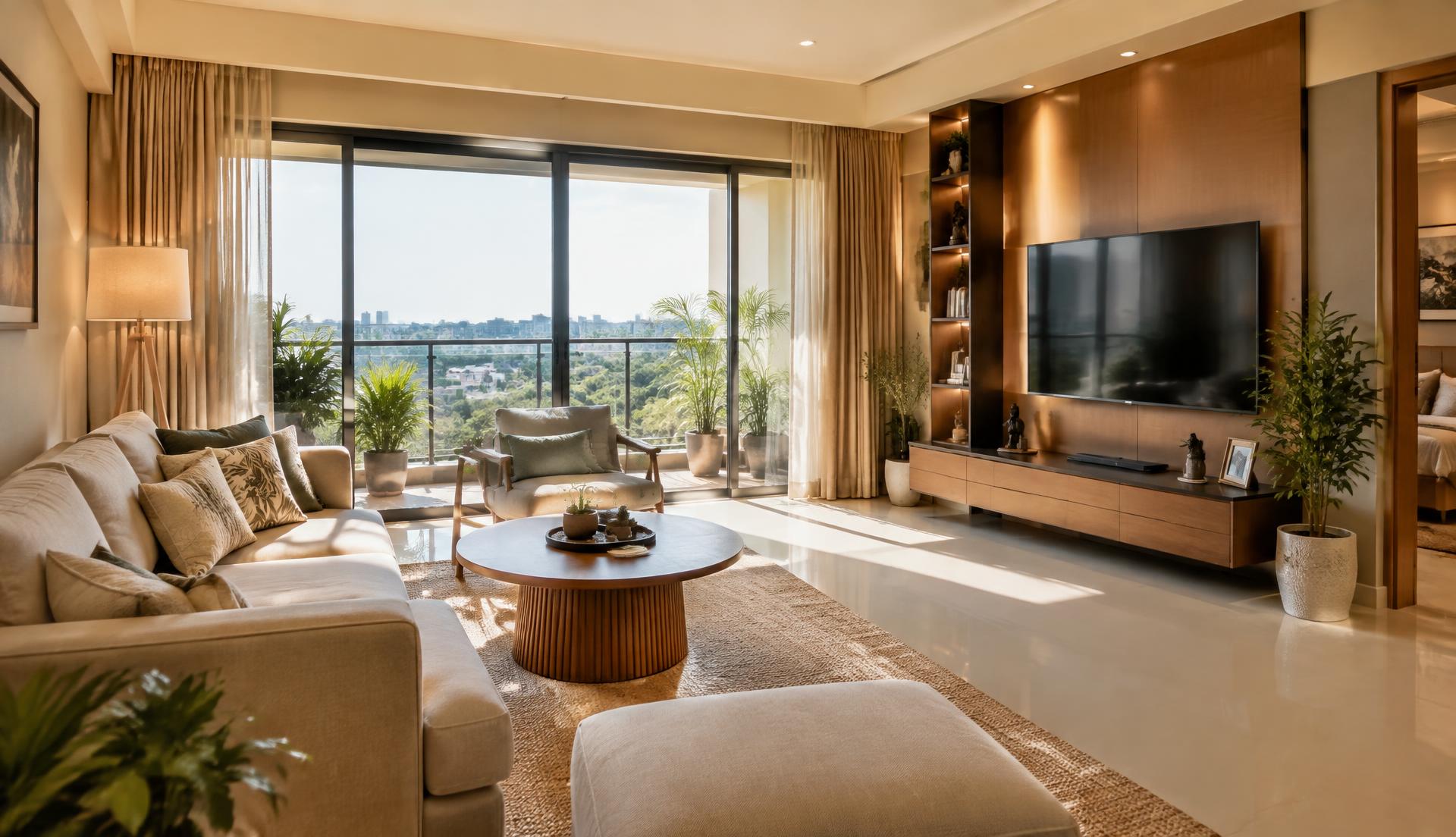 Bright, premium apartment living room in New Delhi, NCR